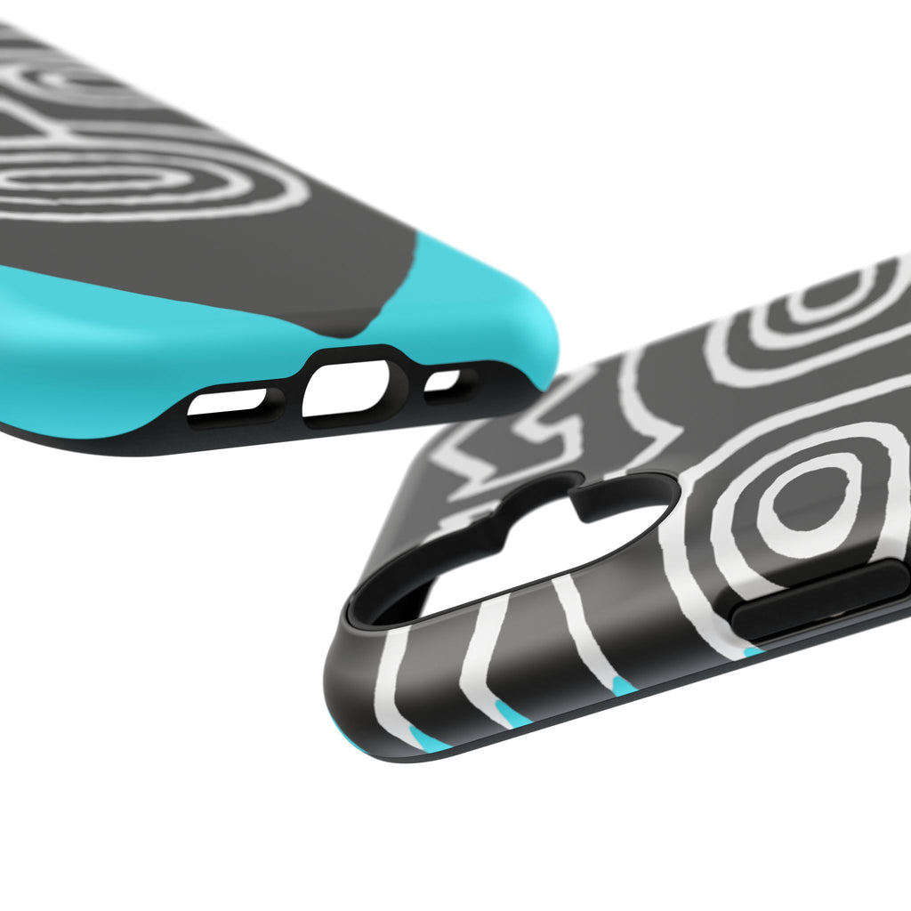 Phone case Impact-Resistant  — Abstract Tribal Mask Design (Black & Teal)