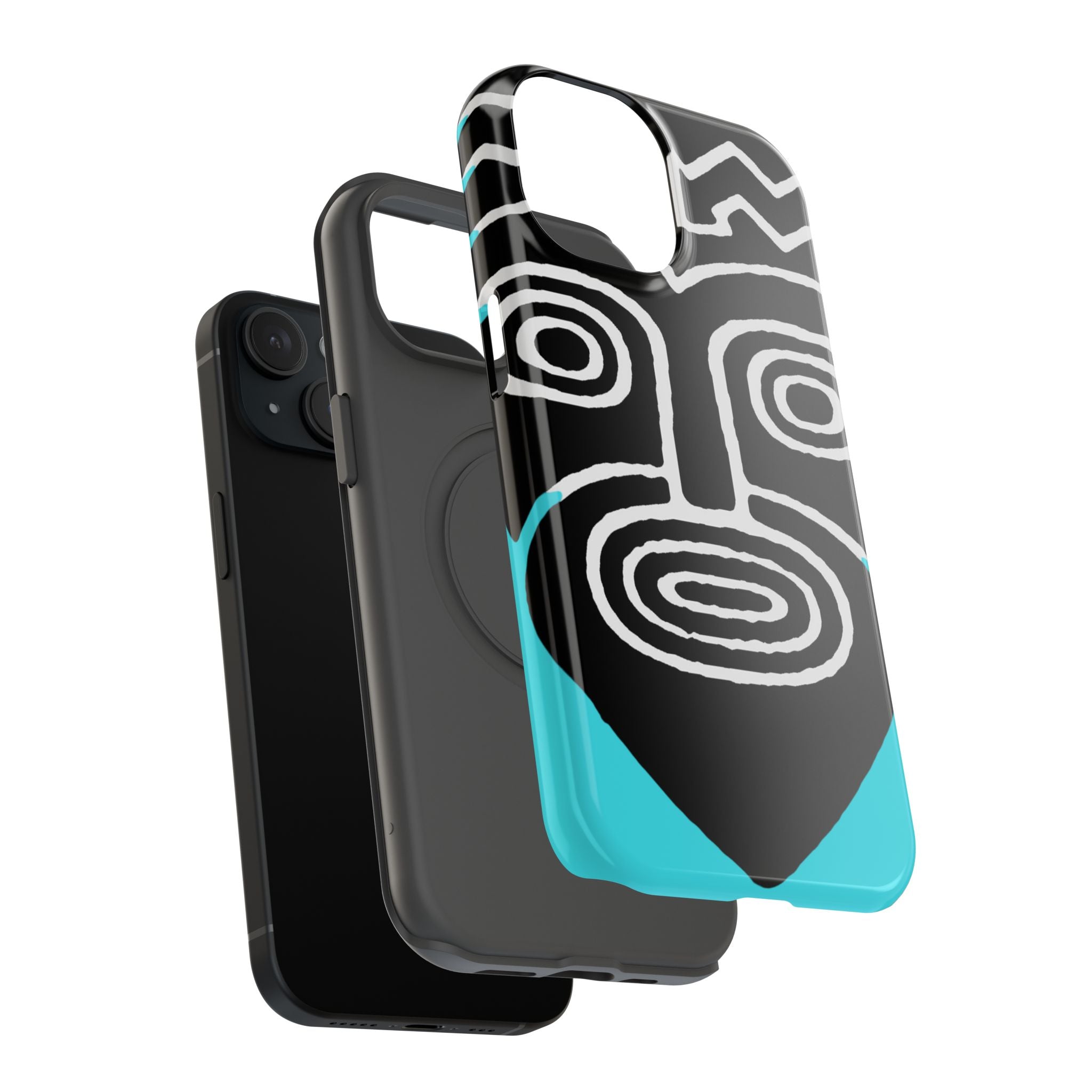 Phone case Impact-Resistant  — Abstract Tribal Mask Design (Black & Teal)