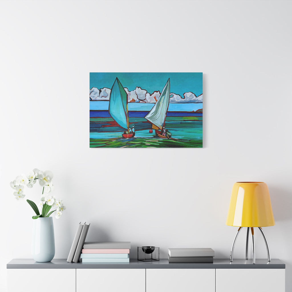 Canvas Print Lisa Herrera Art Workboat Race Sailboats at Sea Satin Canvas Print