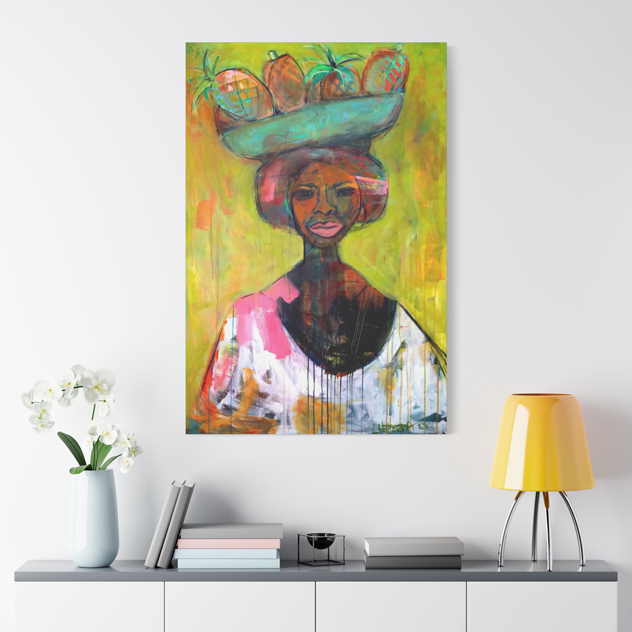 Canvas Lisa Herrera art print Lady Lady Fruit Vendor  — Stretched Wall Art
