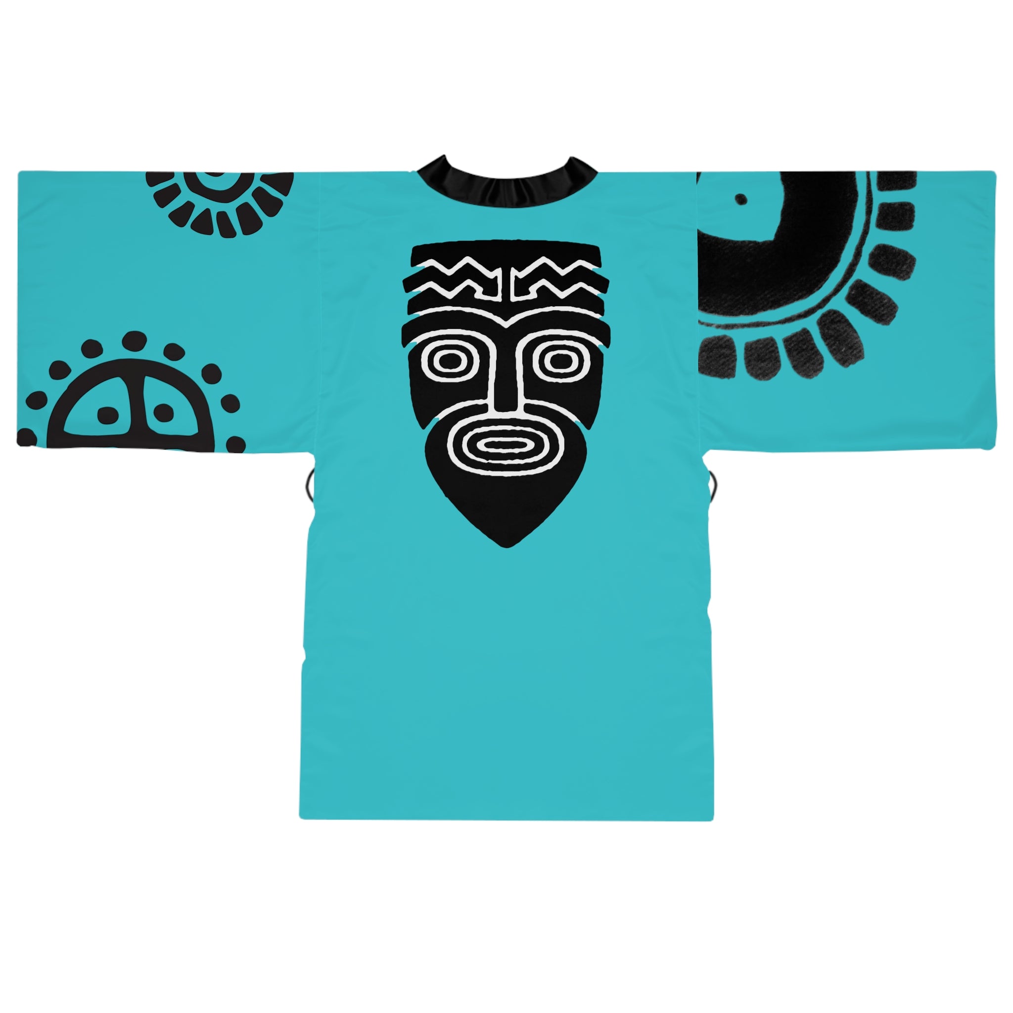 Kimono Robe Petroglyphs Blue — Lightweight Long Sleeve Lounge Wrap
