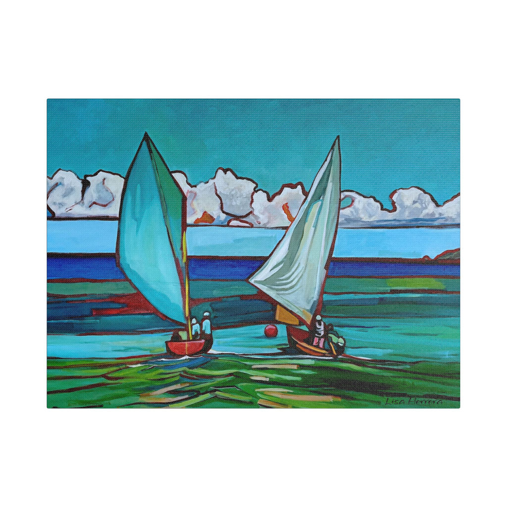 Canvas Print Lisa Herrera Art Workboat Race Sailboats at Sea Satin Canvas Print