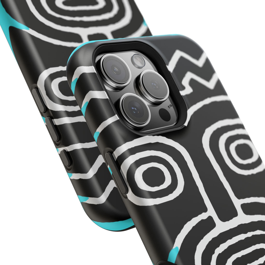 Phone case Impact-Resistant  — Abstract Tribal Mask Design (Black & Teal)