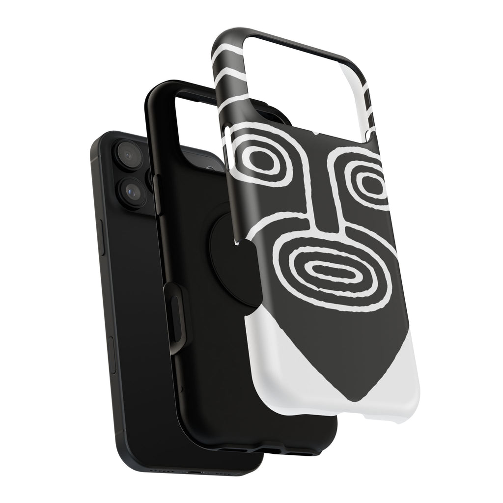 Phone Case — Black & White Tribal Mask Impact-Resistant Case