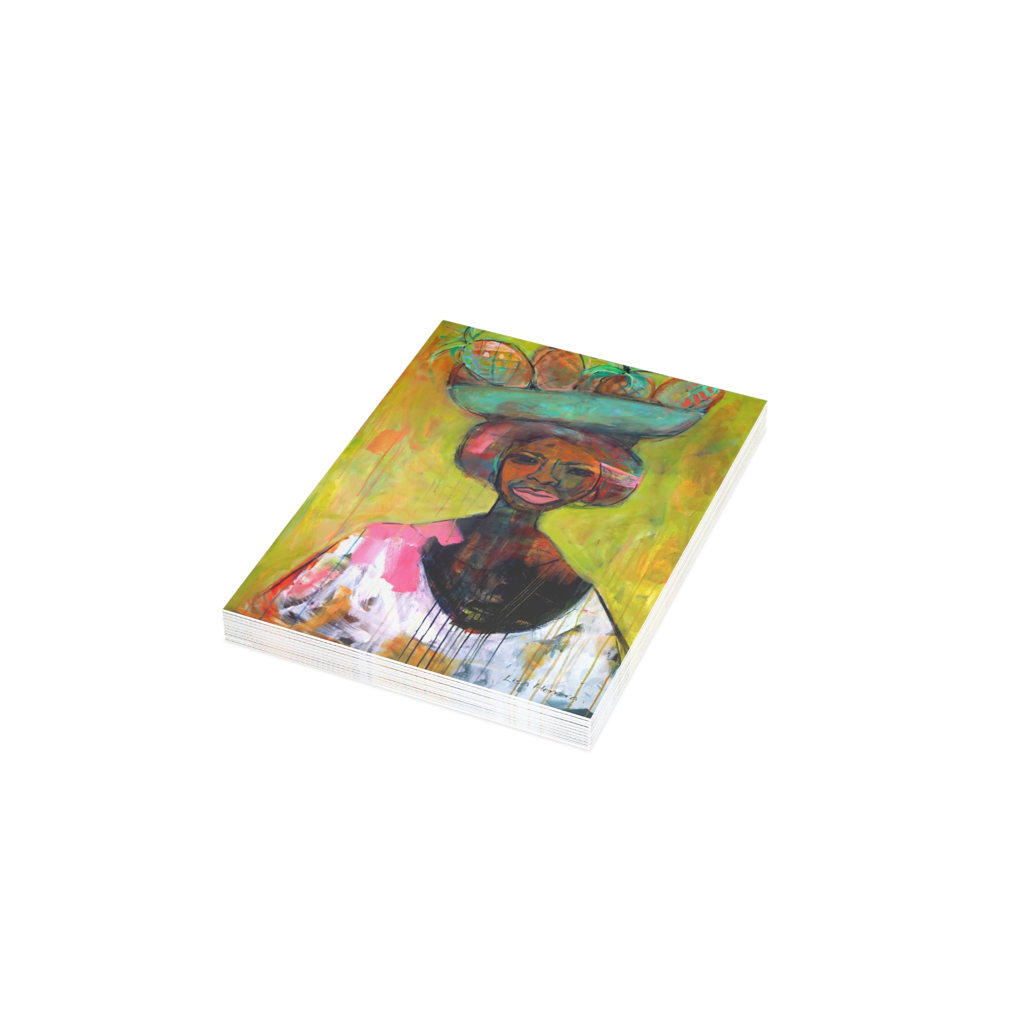Greeting Card Lisa Herrera art print Caribbean Woman Fruit Basket — Blank Inside (Pack of 1/10/30/50)
