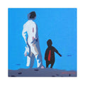 Mother and Son Silhouette - In my shadow Satin Canvas Wall Art