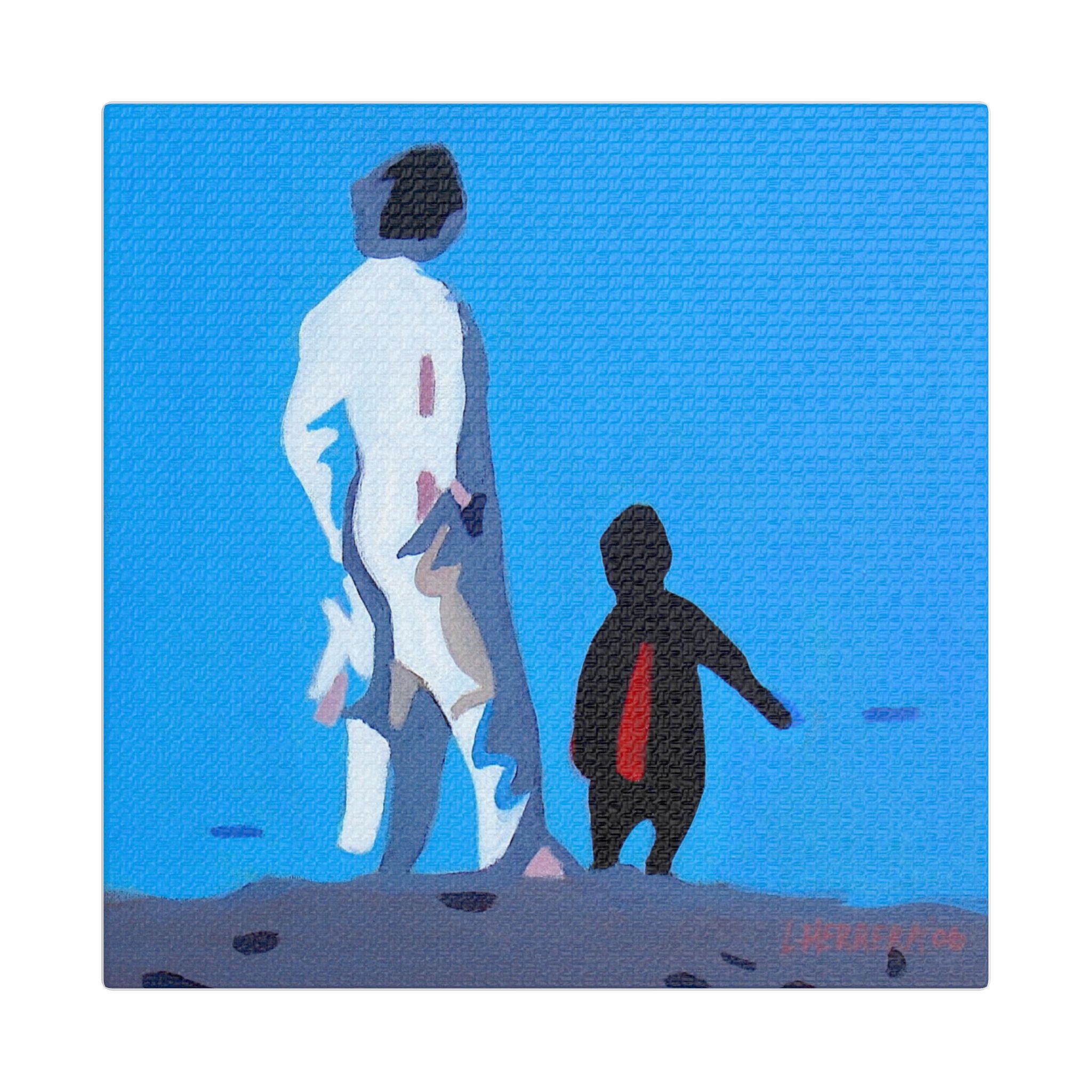 Mother and Son Silhouette - In my shadow Satin Canvas Wall Art