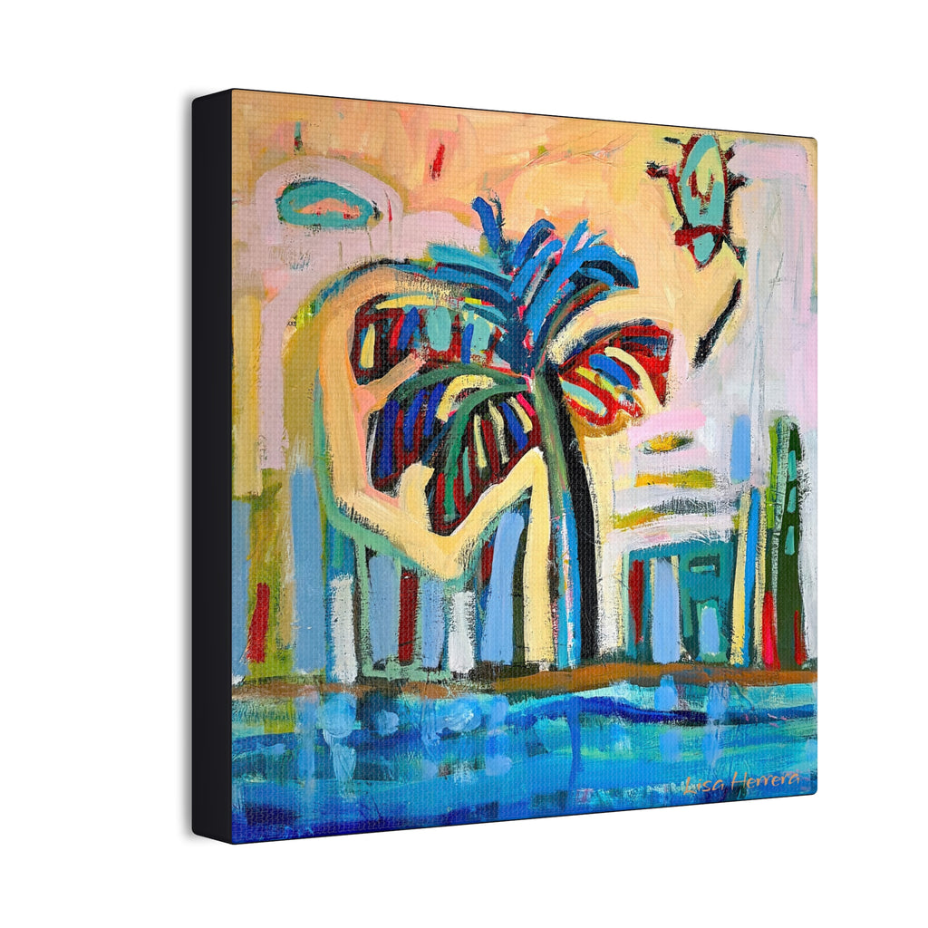 Canvas Print Lisa Herrera Art Tropical Palm Canvas Print – Colorful Abstract Beach Wall Art (Satin Stretched)