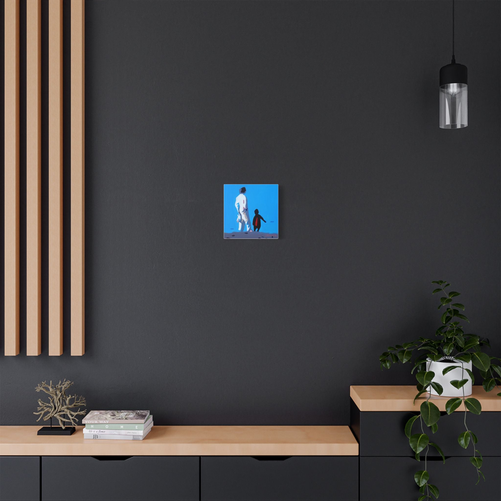 Mother and Son Silhouette - In my shadow Satin Canvas Wall Art