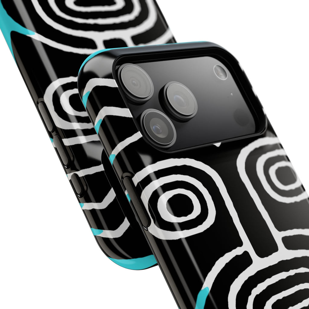 Phone case Impact-Resistant  — Abstract Tribal Mask Design (Black & Teal)