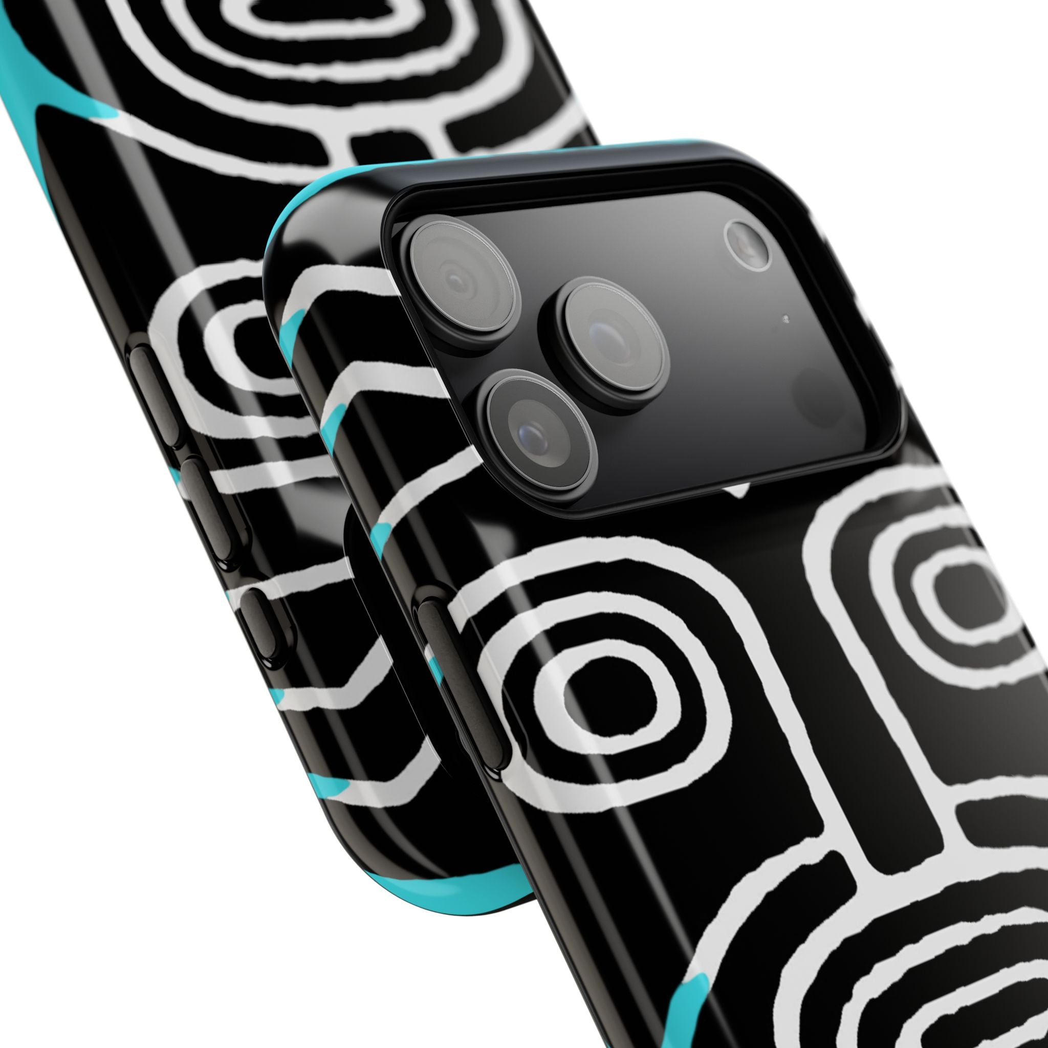 Phone case Impact-Resistant  — Abstract Tribal Mask Design (Black & Teal)