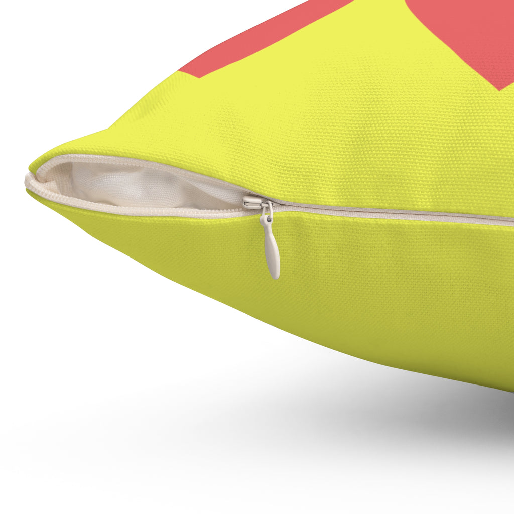Throw Pillow Red Hearts on Yellow  - Decorative Cushion