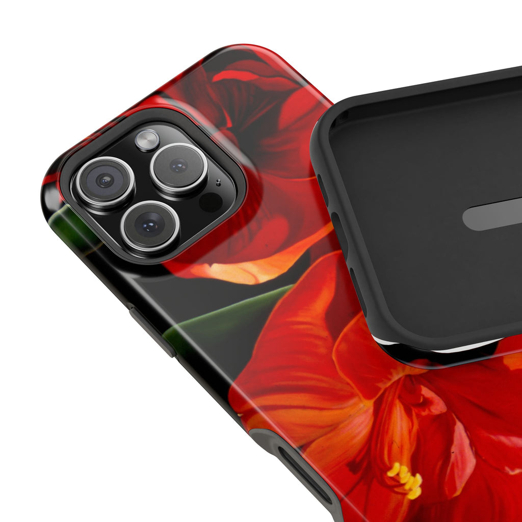 Phone case Lisa Herrera art print Red Amaryllis Floral Impact-Resistant Phone Case