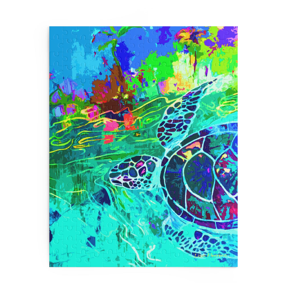 Puzzle Lisa Herrera art Swimming Turtle Abstract Puzzle — Colorful Beach Art Jigsaw (120/252/500-Piece)
