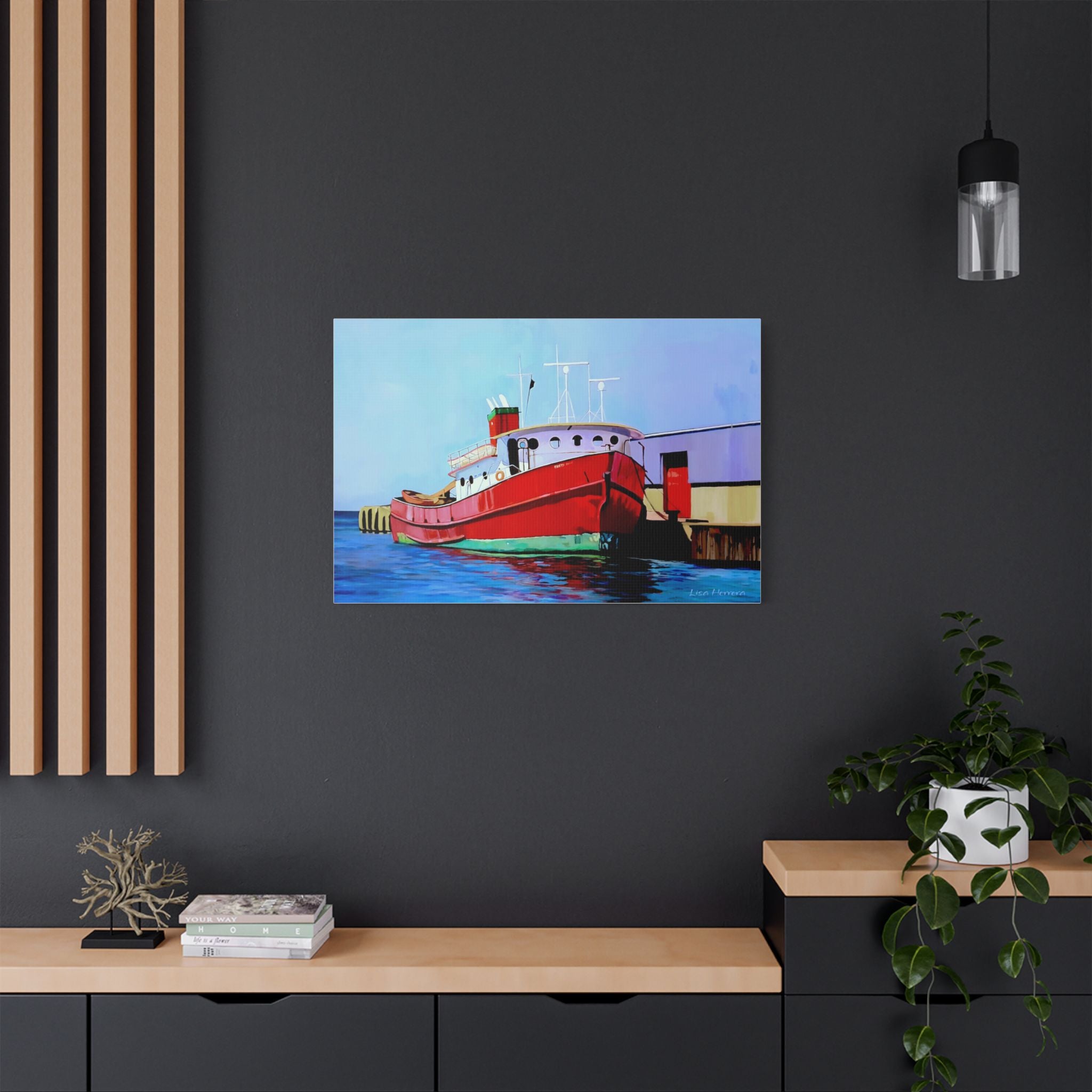 Canvas Print Lisa Herrera Art Red Tugboat Canvas Print — Stretched Satin Wall Art