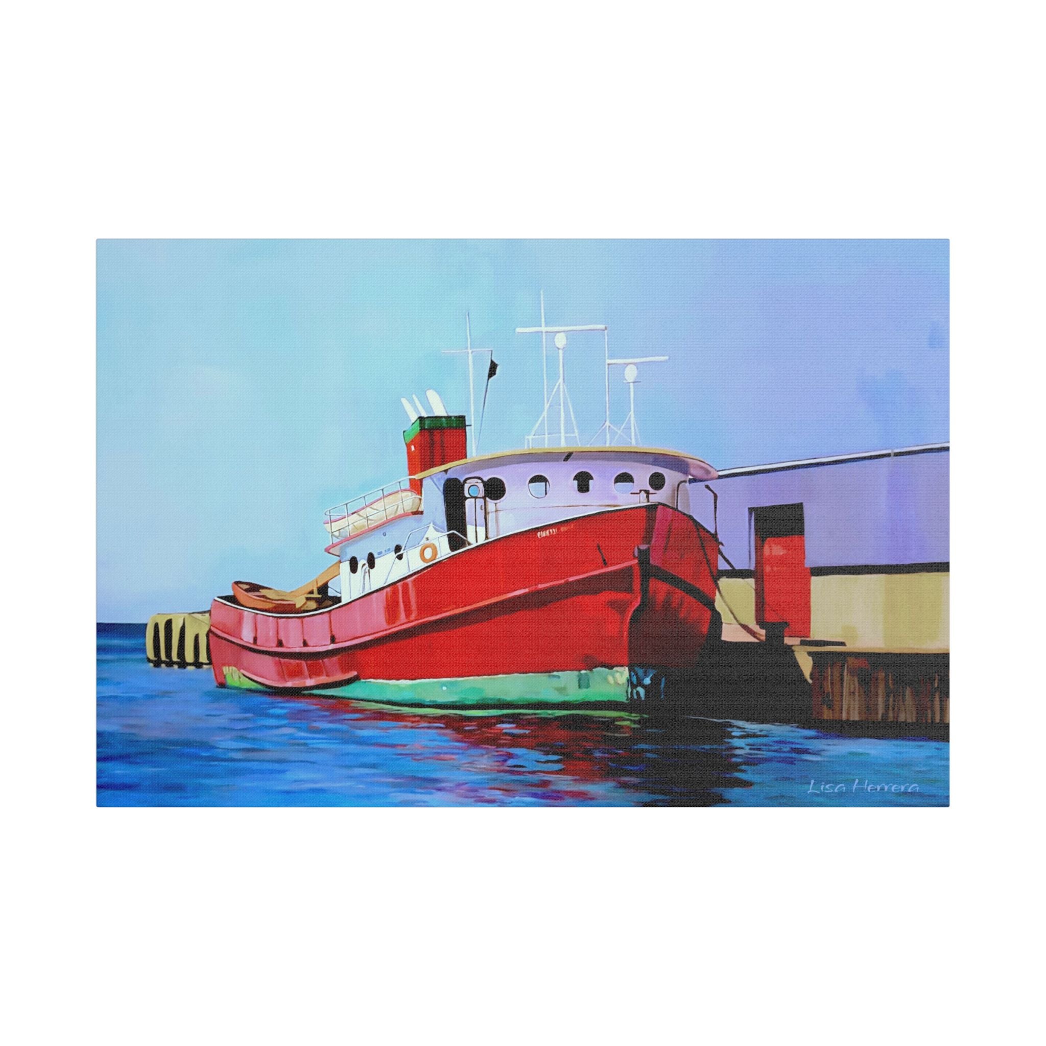 Canvas Print Lisa Herrera Art Red Tugboat Canvas Print — Stretched Satin Wall Art