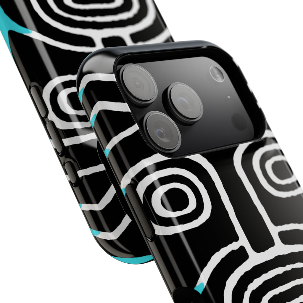 Phone case Impact-Resistant  — Abstract Tribal Mask Design (Black & Teal)