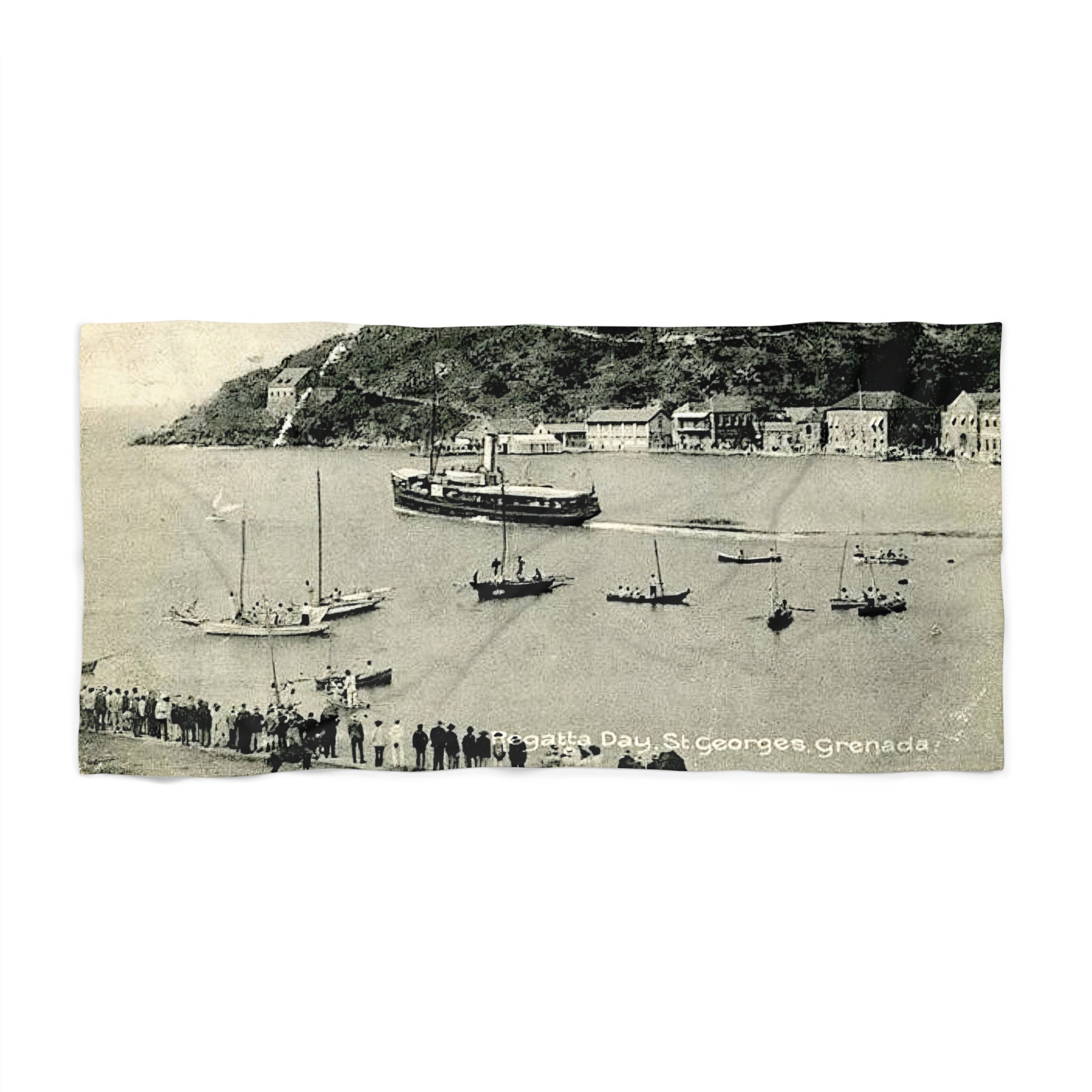 Beach Towel Old Blk and Wht photo Grenada Carenage — Old Grenada
