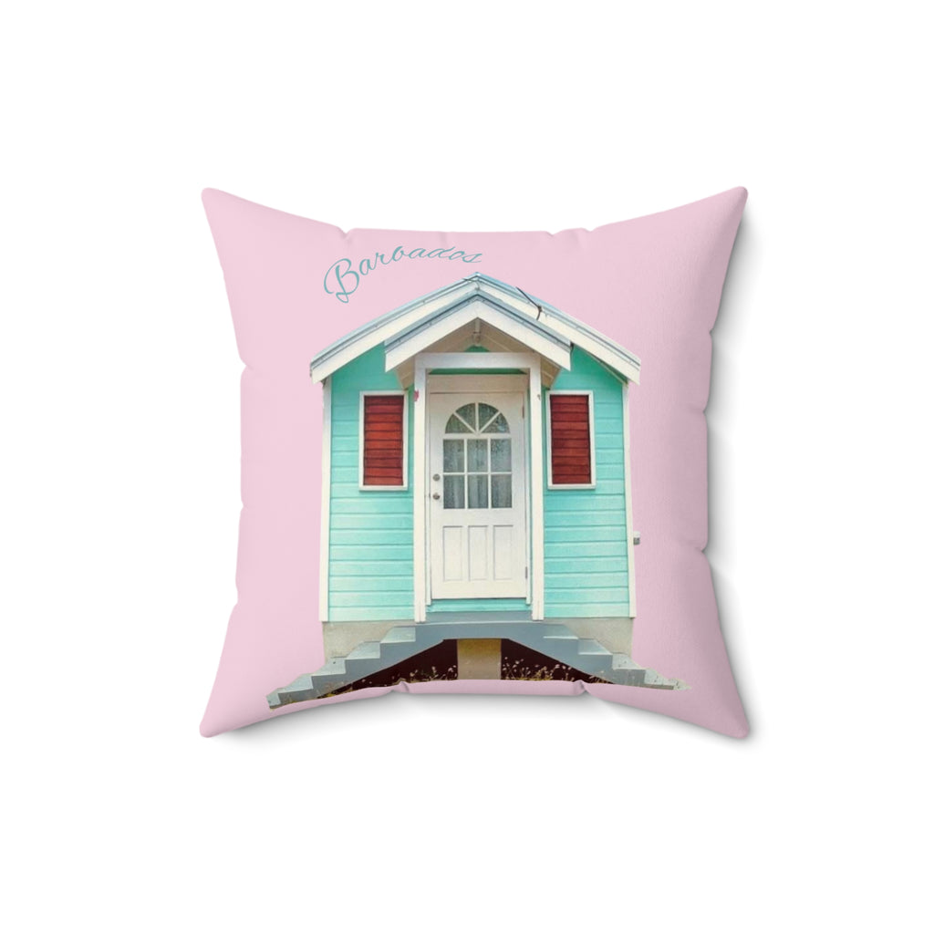 Throw Pillow Chattel House Barbados Pink - Tropical Decorative Cushion