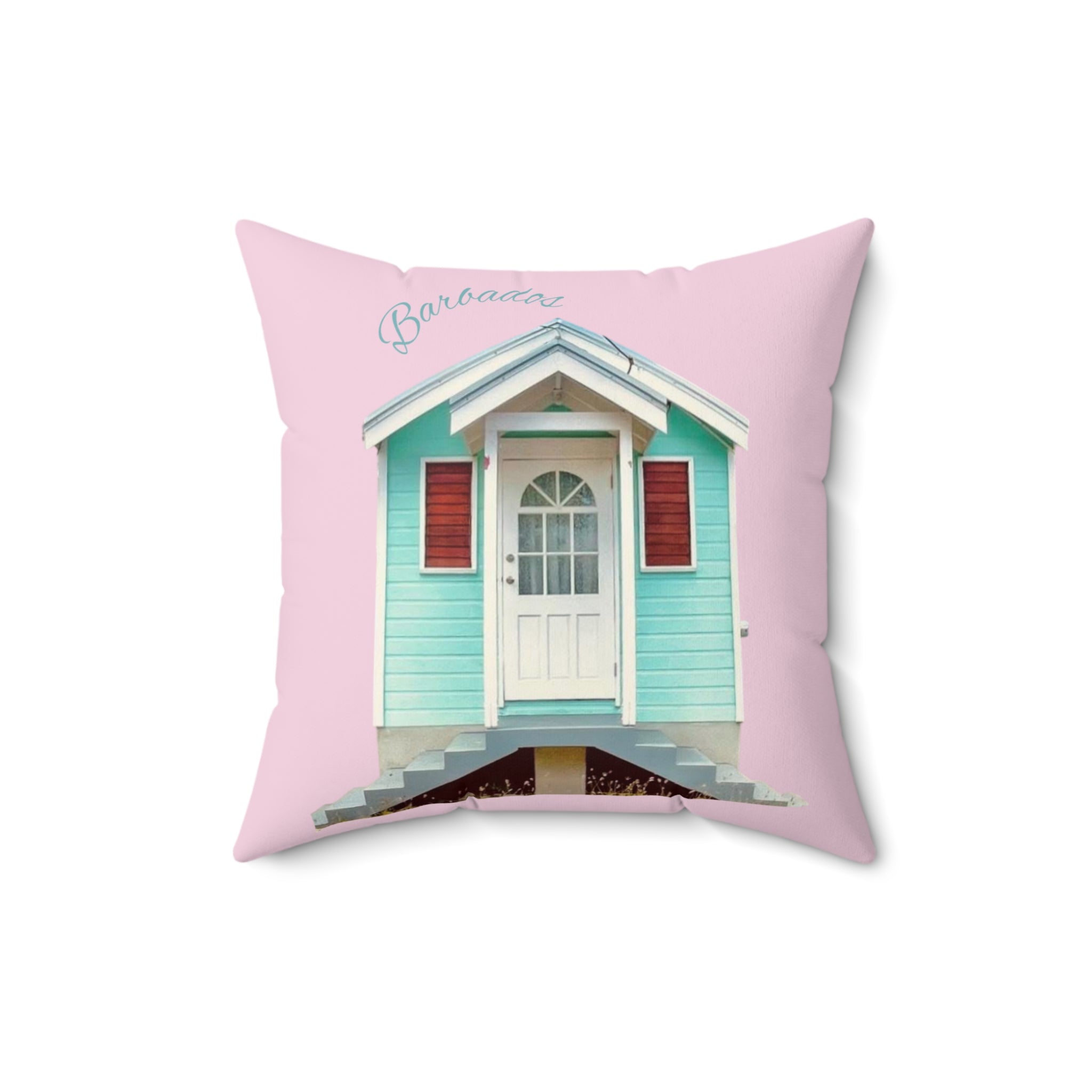 Throw Pillow Chattel House Barbados Pink - Tropical Decorative Cushion
