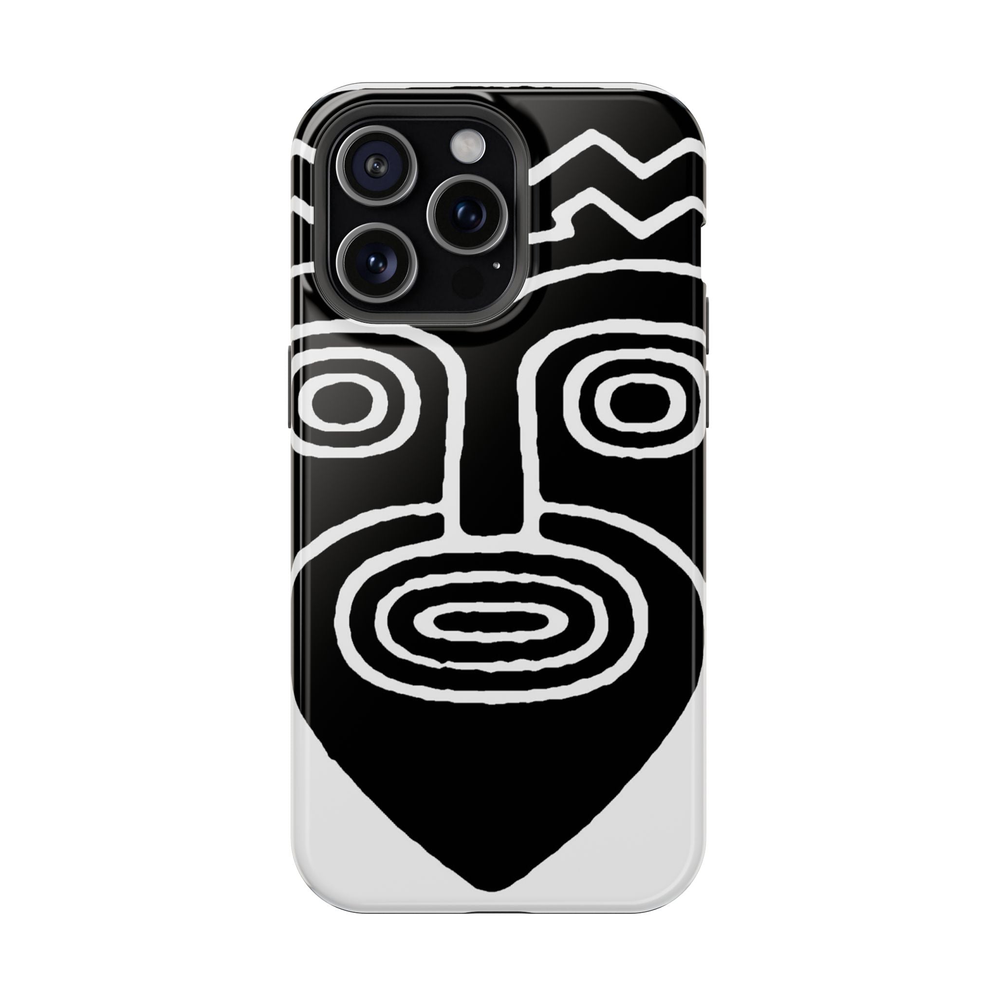 Phone Case — Black & White Tribal Mask Impact-Resistant Case