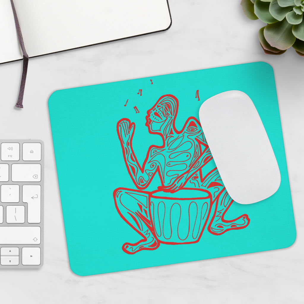 Mouse Pad Native Drummer Illustration— Turquoise Tribal Drummer Mouse Pad