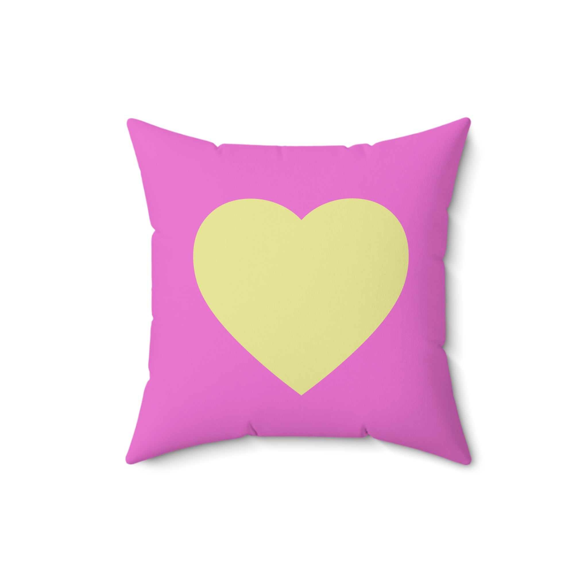 Throw Pillow Yellow Heart on Pink   - Decorative Cushion