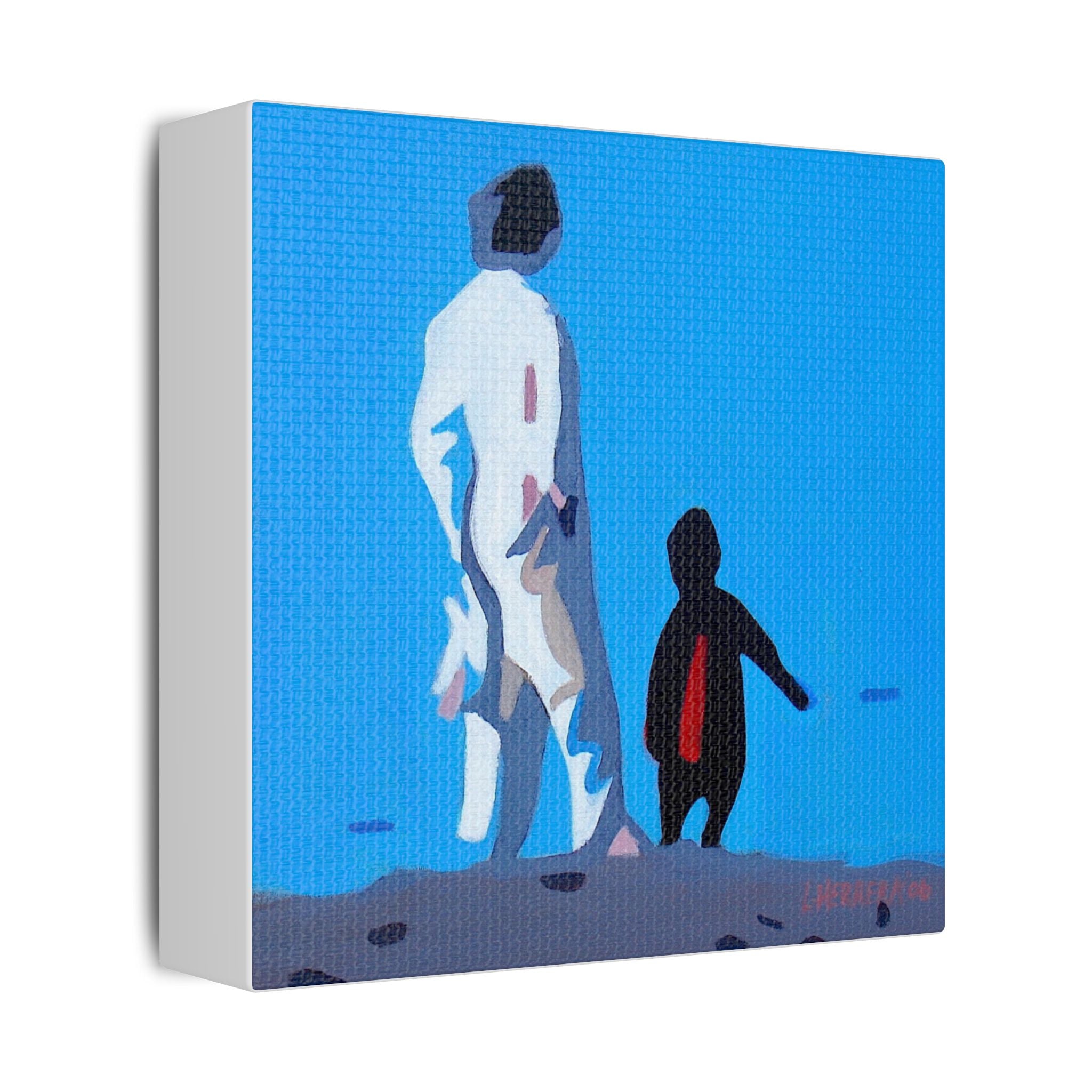 Mother and Son Silhouette - In my shadow Satin Canvas Wall Art