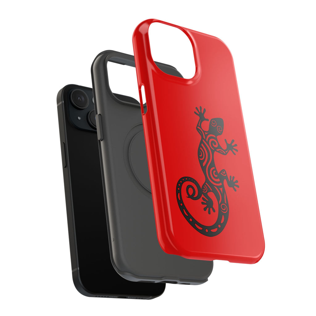 Phone Case Red Impact with Tribal Gecko Design — Shockproof Protective Cover
