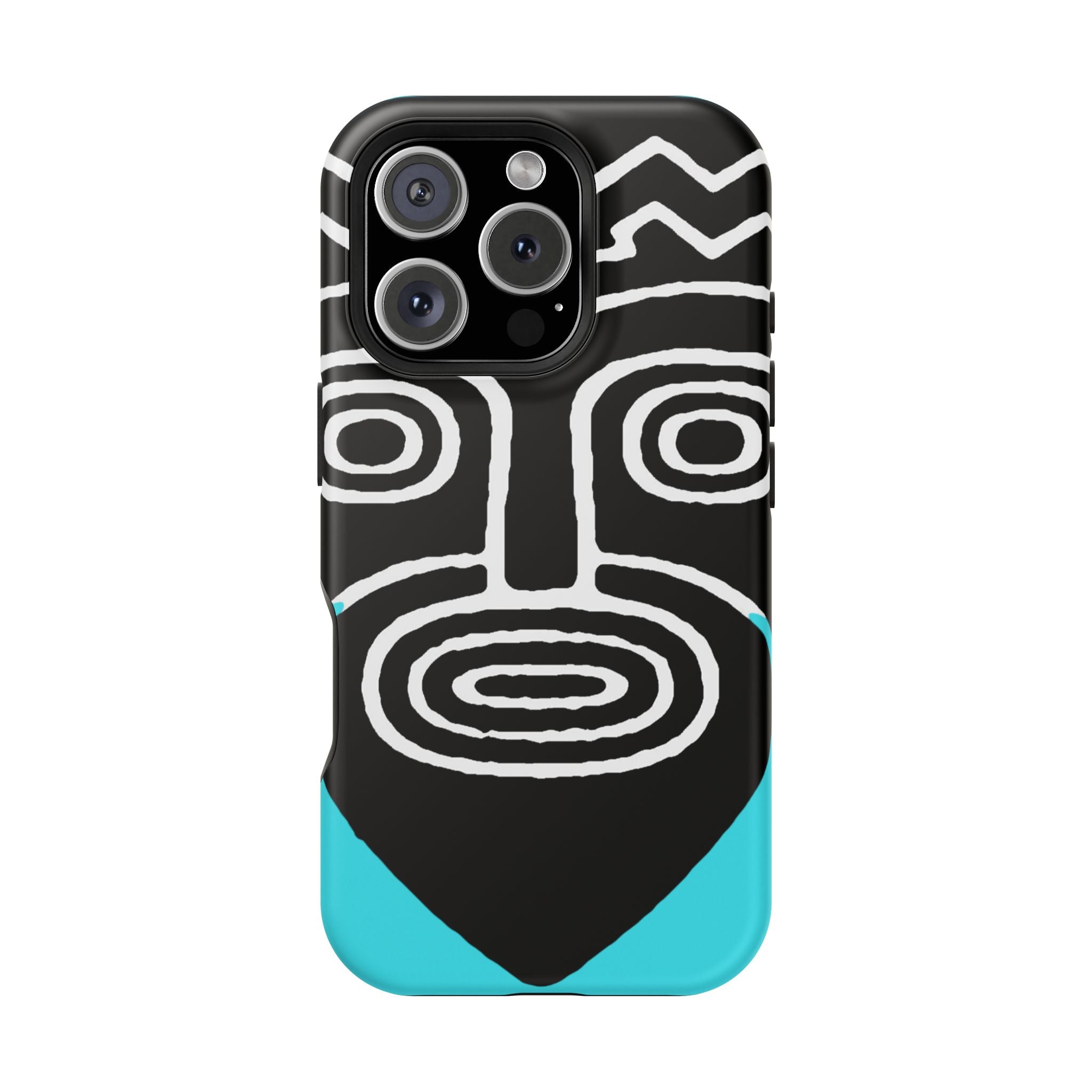 Phone case Impact-Resistant  — Abstract Tribal Mask Design (Black & Teal)