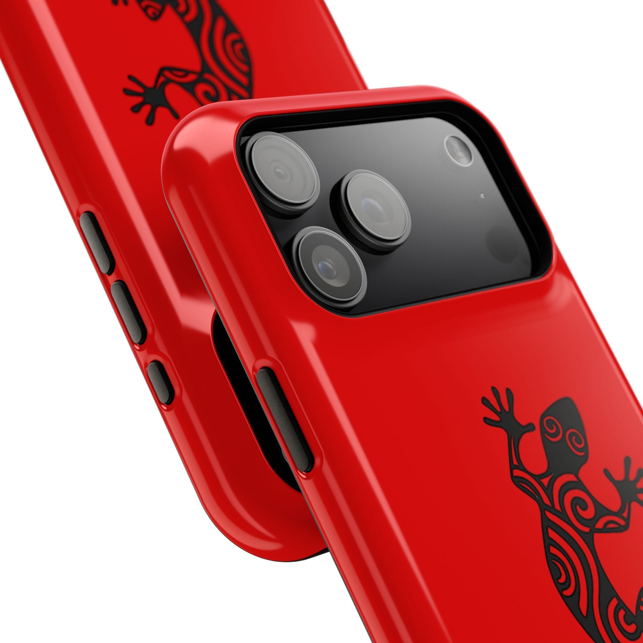 Phone Case Red Impact with Tribal Gecko Design — Shockproof Protective Cover