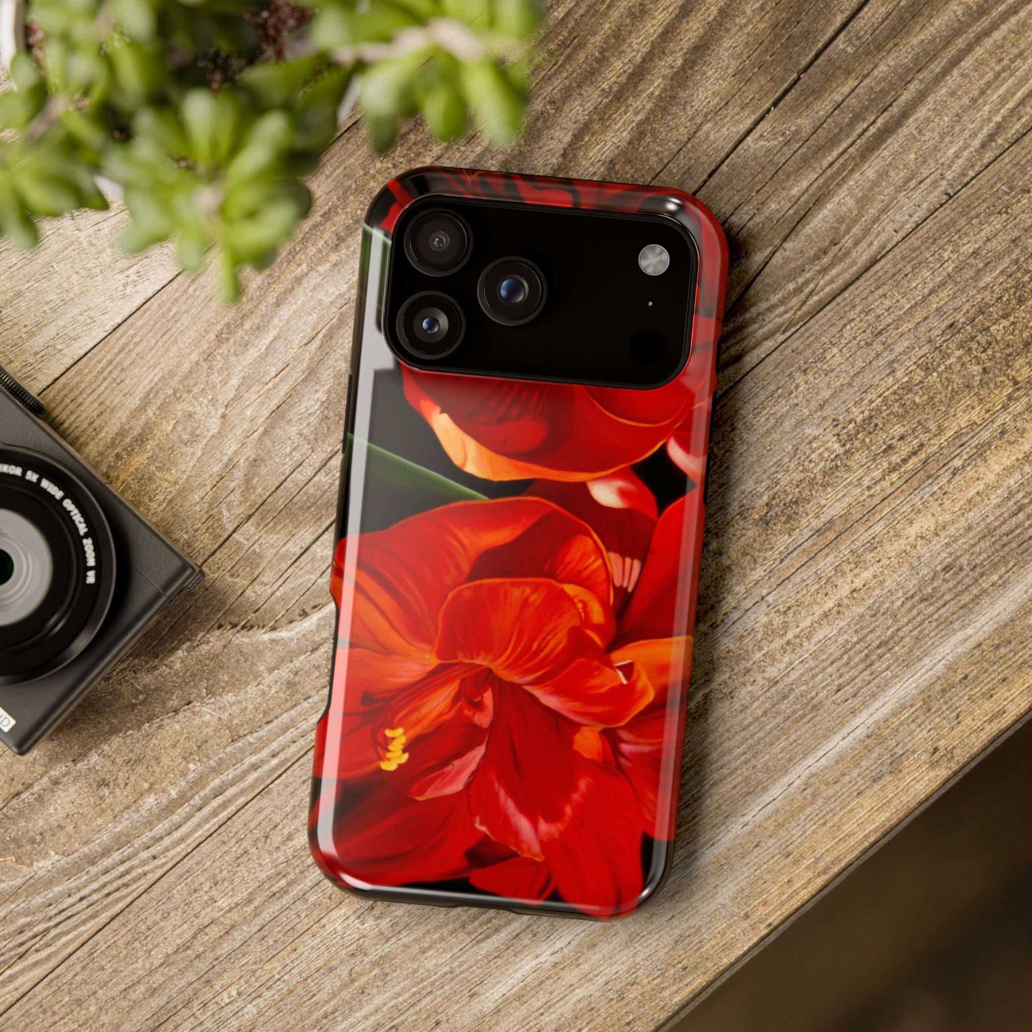 Phone case Lisa Herrera art print Red Amaryllis Floral Impact-Resistant Phone Case