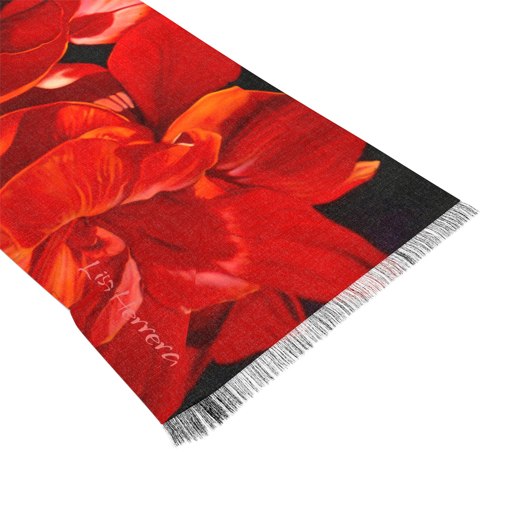Red Amaryllis Floral Scarf – Vibrant Botanical Print Light Scarf
