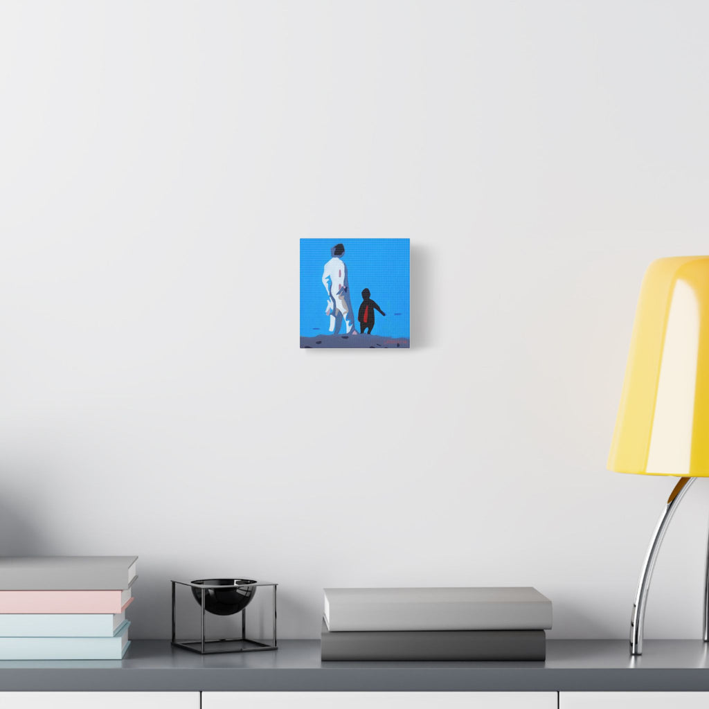 Mother and Son Silhouette - In my shadow Satin Canvas Wall Art