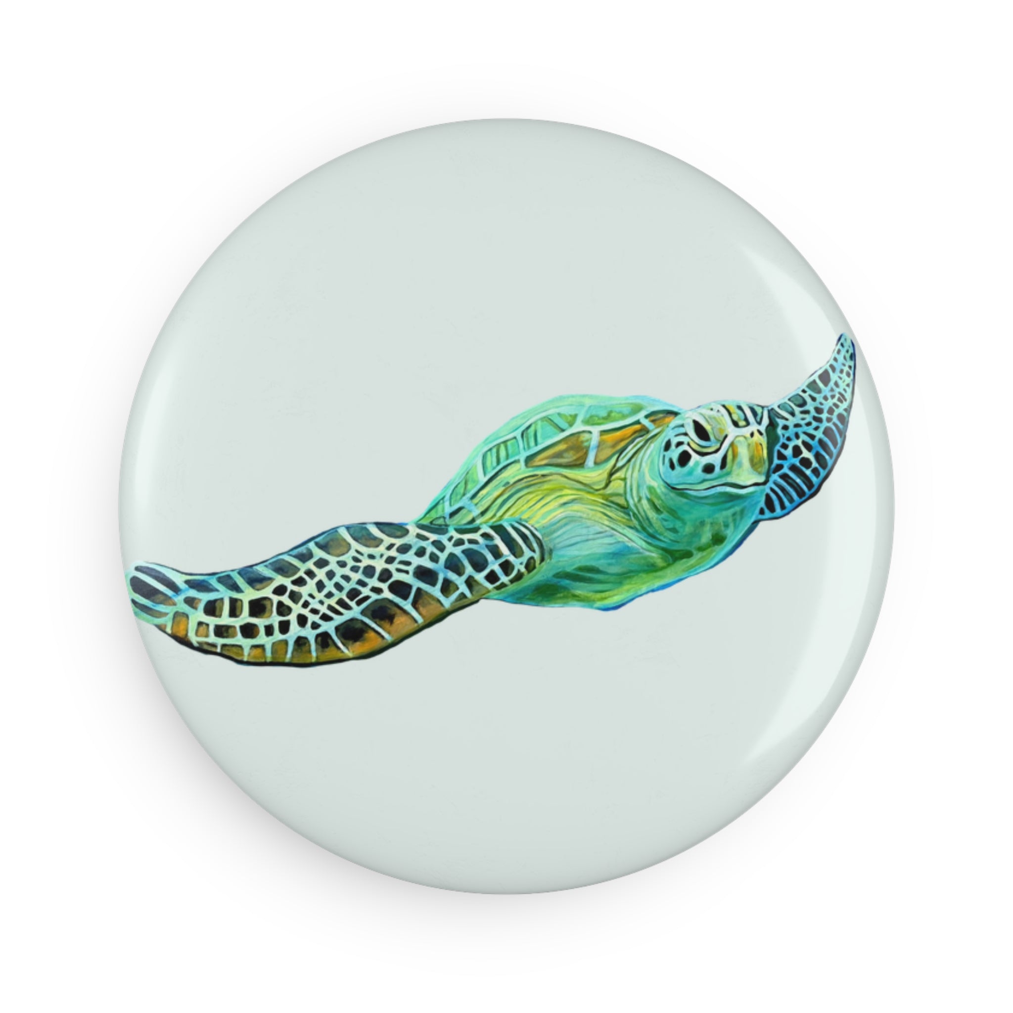 Magnet Lisa Herrera art print Sea Turtle Button — Ocean Wildlife Round Magnetic Pin