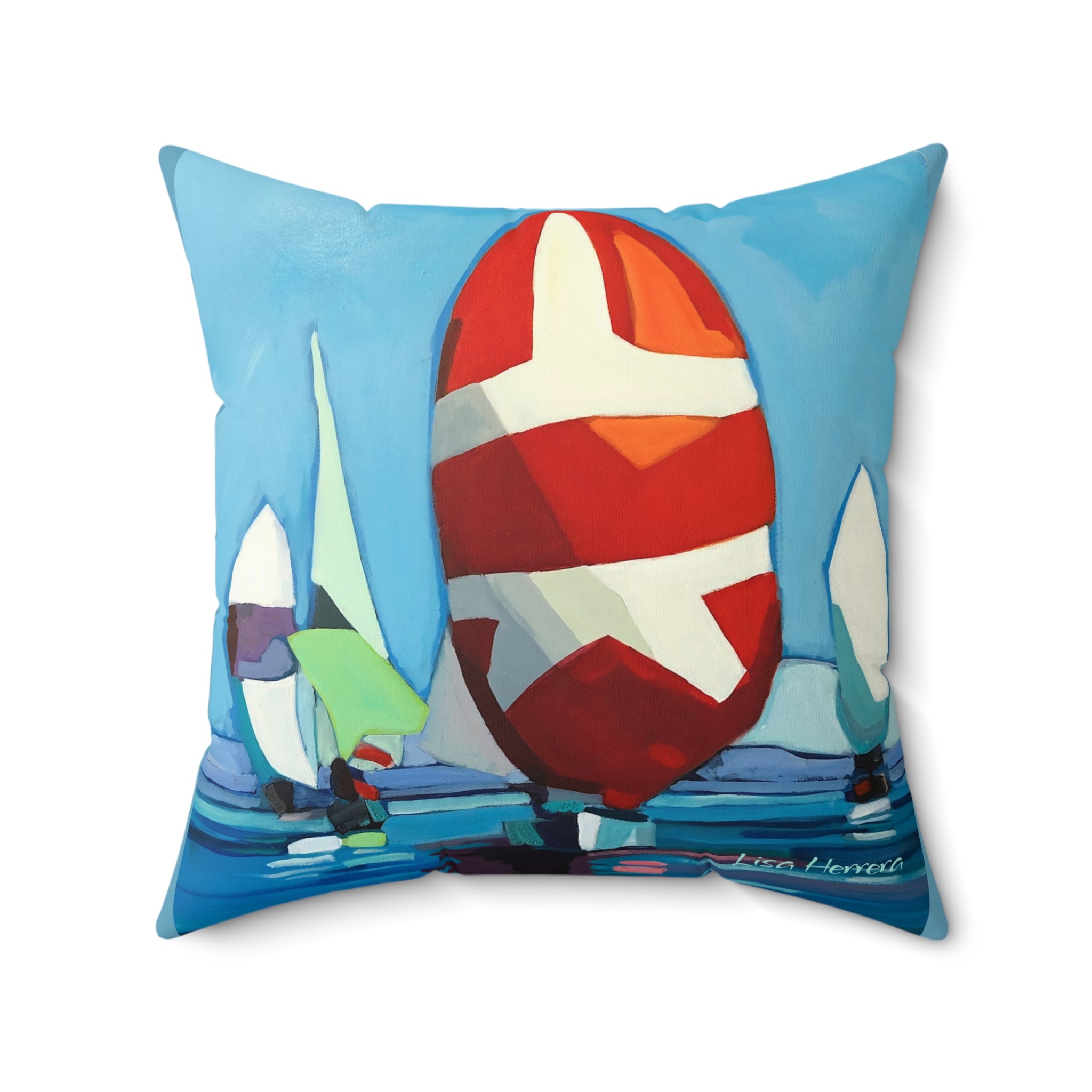 Throw Pillow Lisa Herrera art print Sailing Boats Spinnakers - Coastal Decorative Cushion