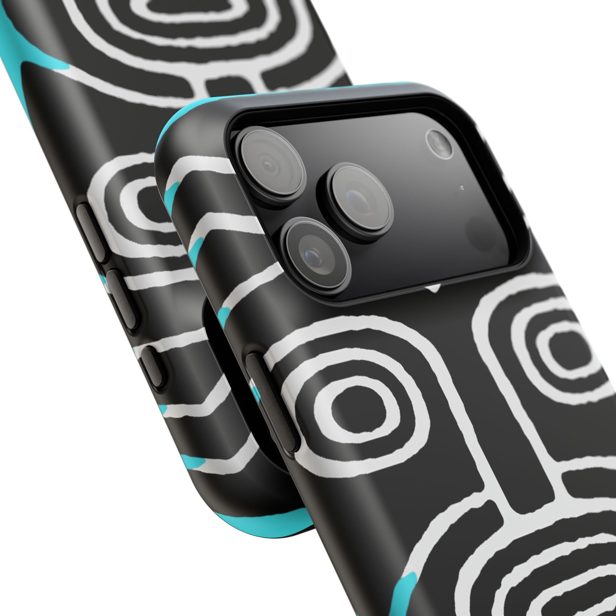 Phone case Impact-Resistant  — Abstract Tribal Mask Design (Black & Teal)