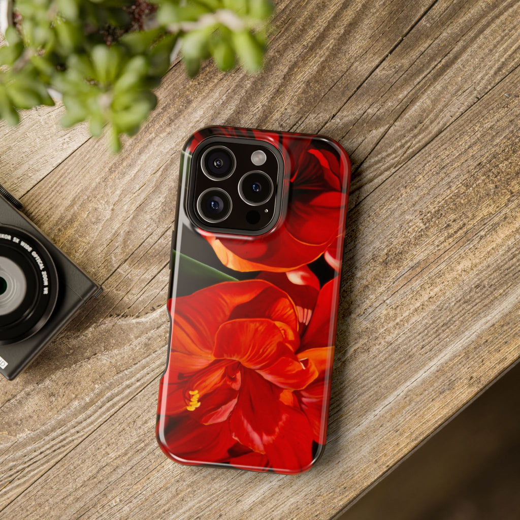 Phone case Lisa Herrera art print Red Amaryllis Floral Impact-Resistant Phone Case