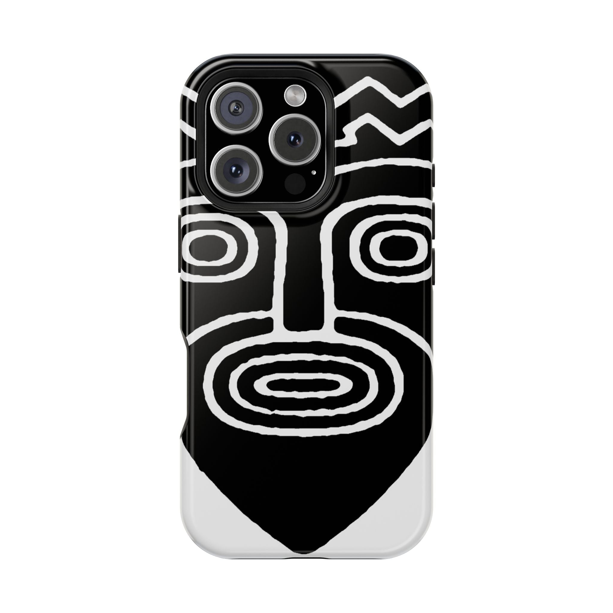 Phone Case — Black & White Tribal Mask Impact-Resistant Case