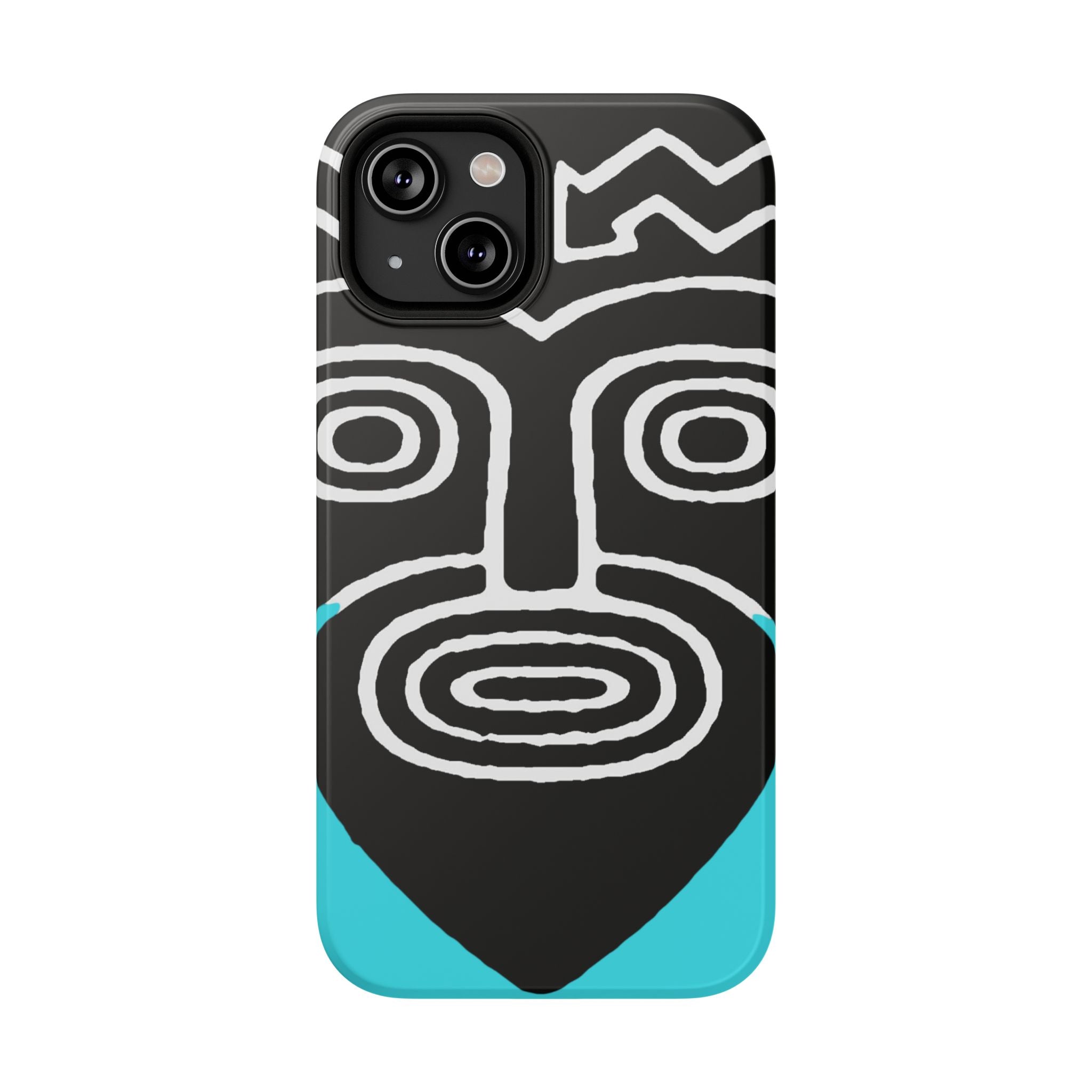 Phone case Impact-Resistant  — Abstract Tribal Mask Design (Black & Teal)