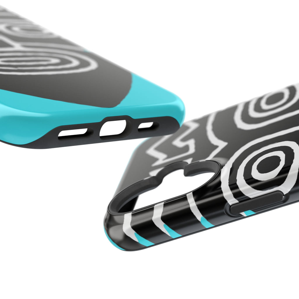 Phone case Impact-Resistant  — Abstract Tribal Mask Design (Black & Teal)