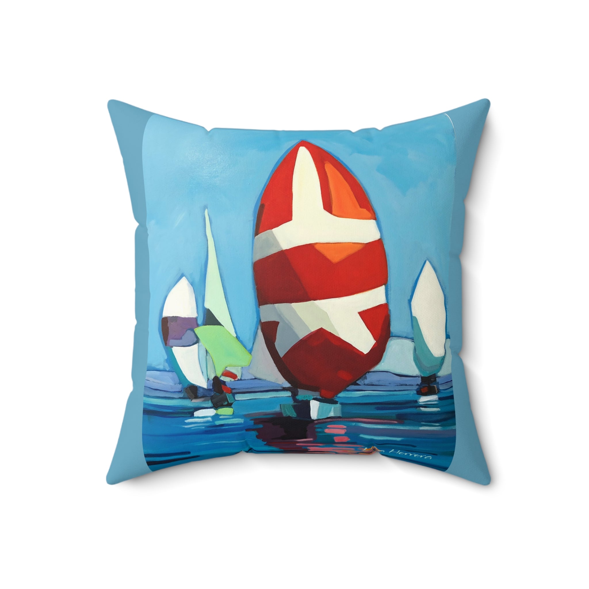 Throw Pillow Lisa Herrera art print Sailing Boats Spinnakers - Coastal Decorative Cushion