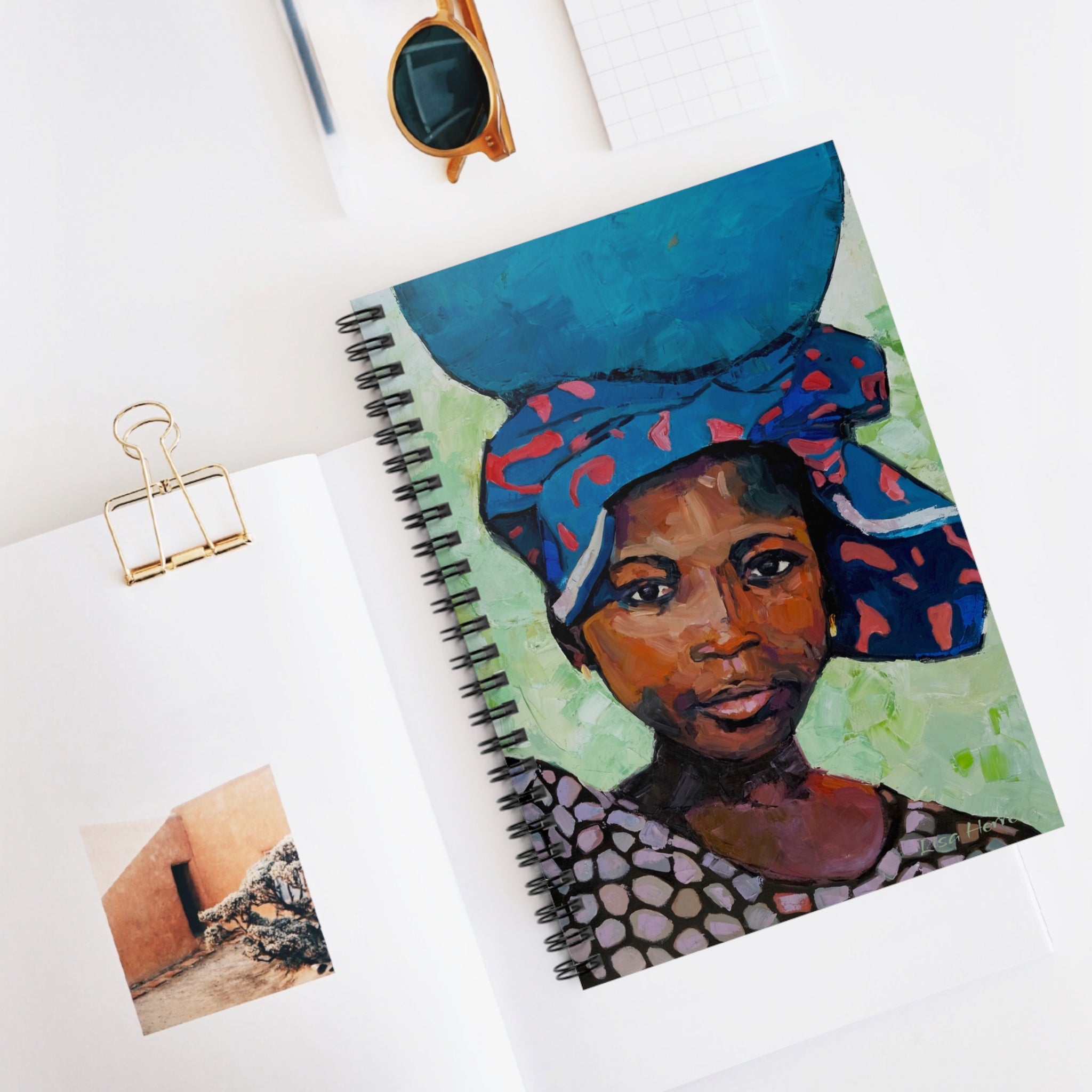 Spiral Notebook Lisa Herrera art print Girl with Blue Bowl Painting - Ruled Journal for Notes & Travel