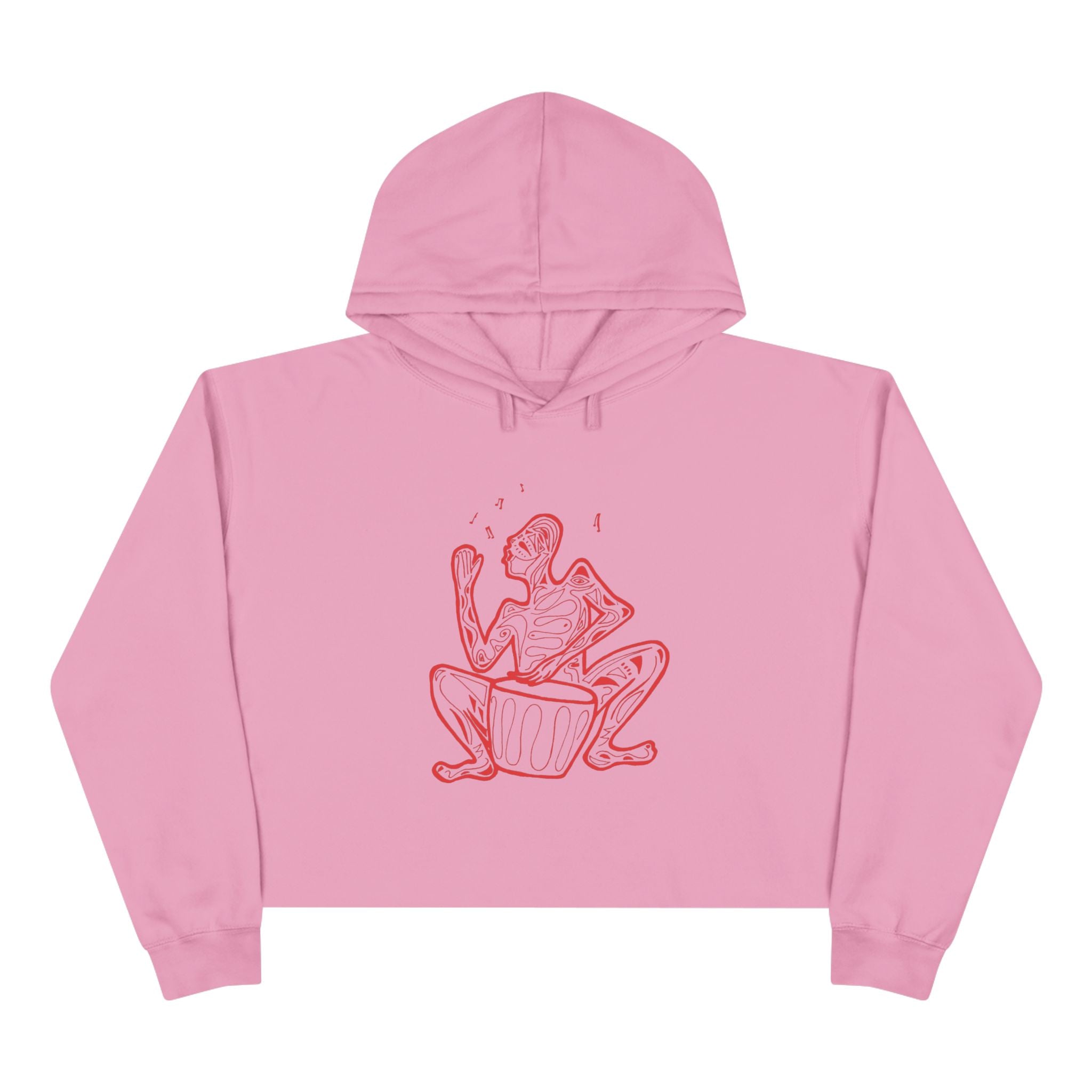 Cropped Hoodie Line drawing of Native Drummer —  Art Figure Graphic
