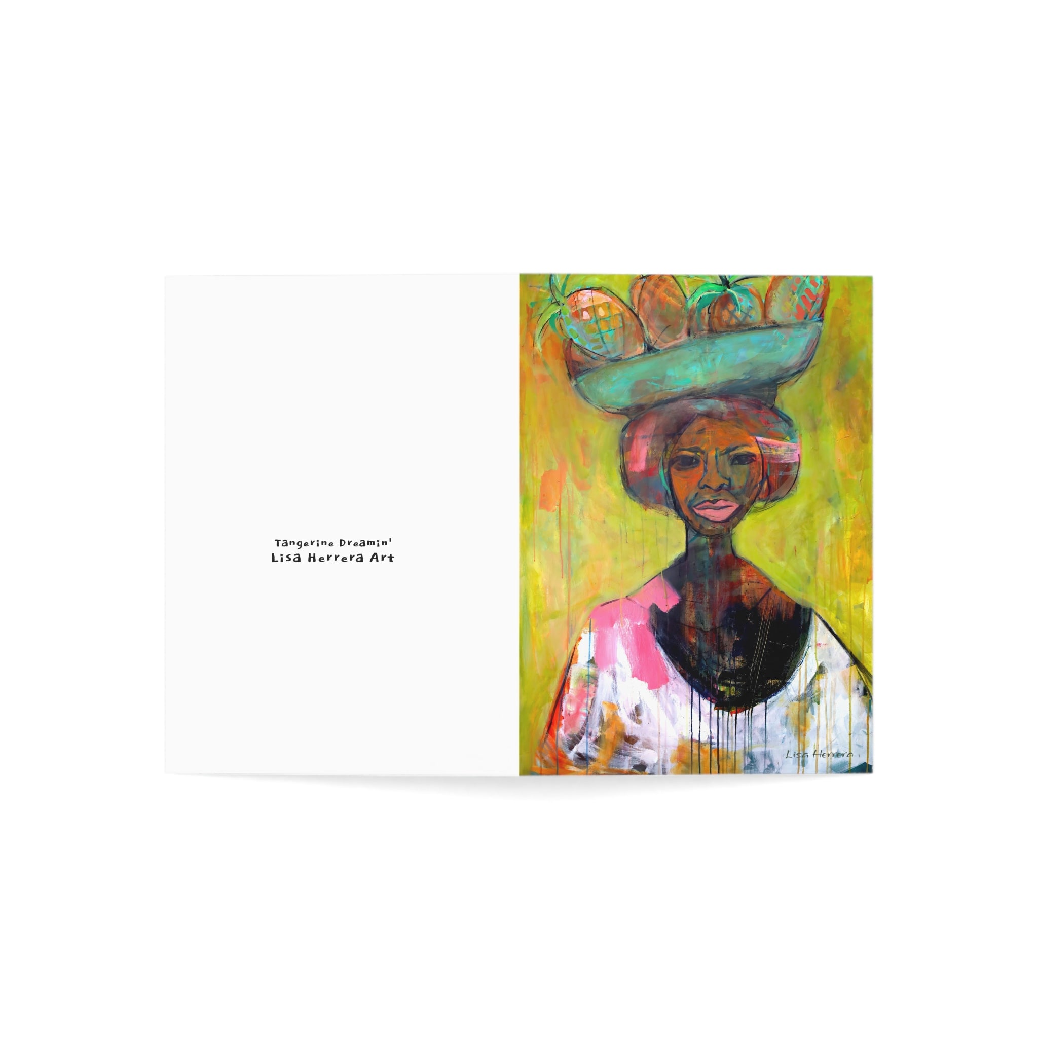 Greeting Card Lisa Herrera art print Caribbean Woman Fruit Basket — Blank Inside (Pack of 1/10/30/50)