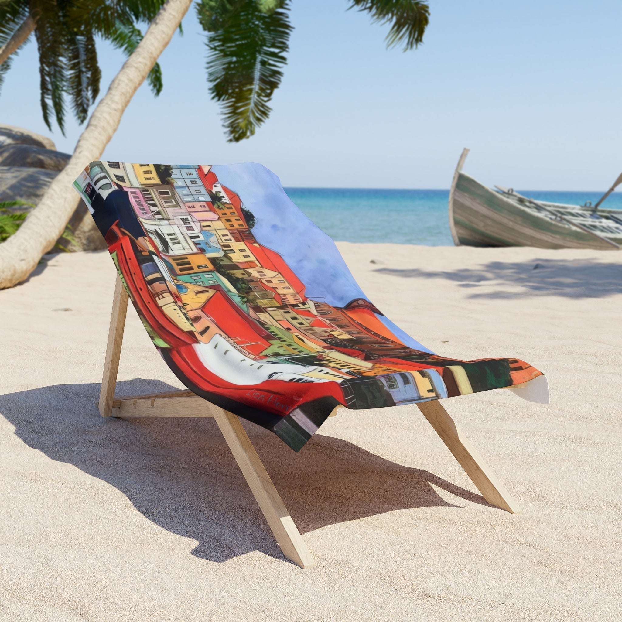 Beach Towel print of The Carenage Grenada — Colorful Carenage with boats Design