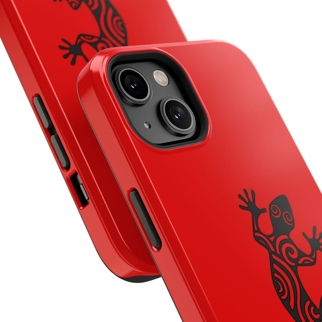 Phone Case Red Impact with Tribal Gecko Design — Shockproof Protective Cover
