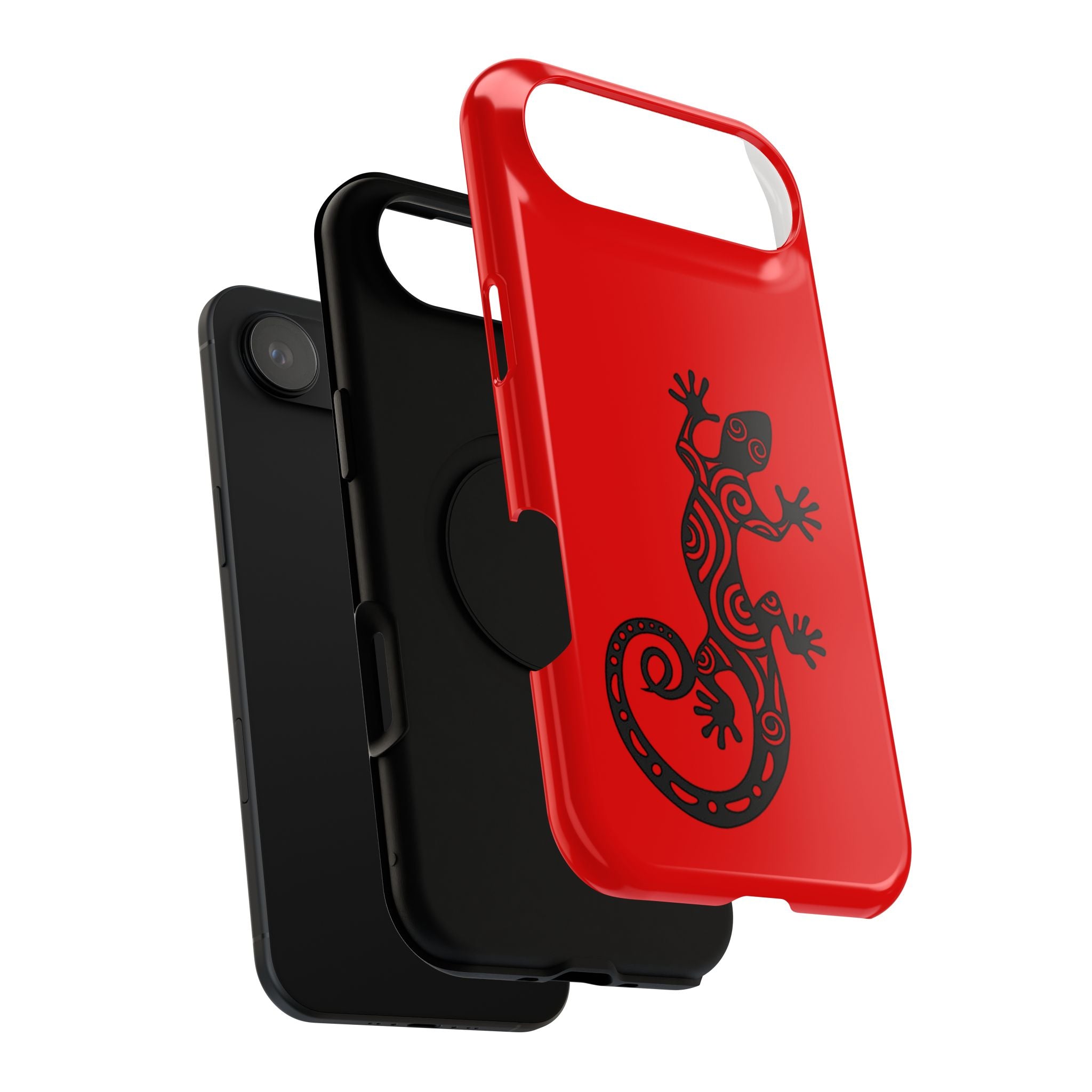 Phone Case Red Impact with Tribal Gecko Design — Shockproof Protective Cover