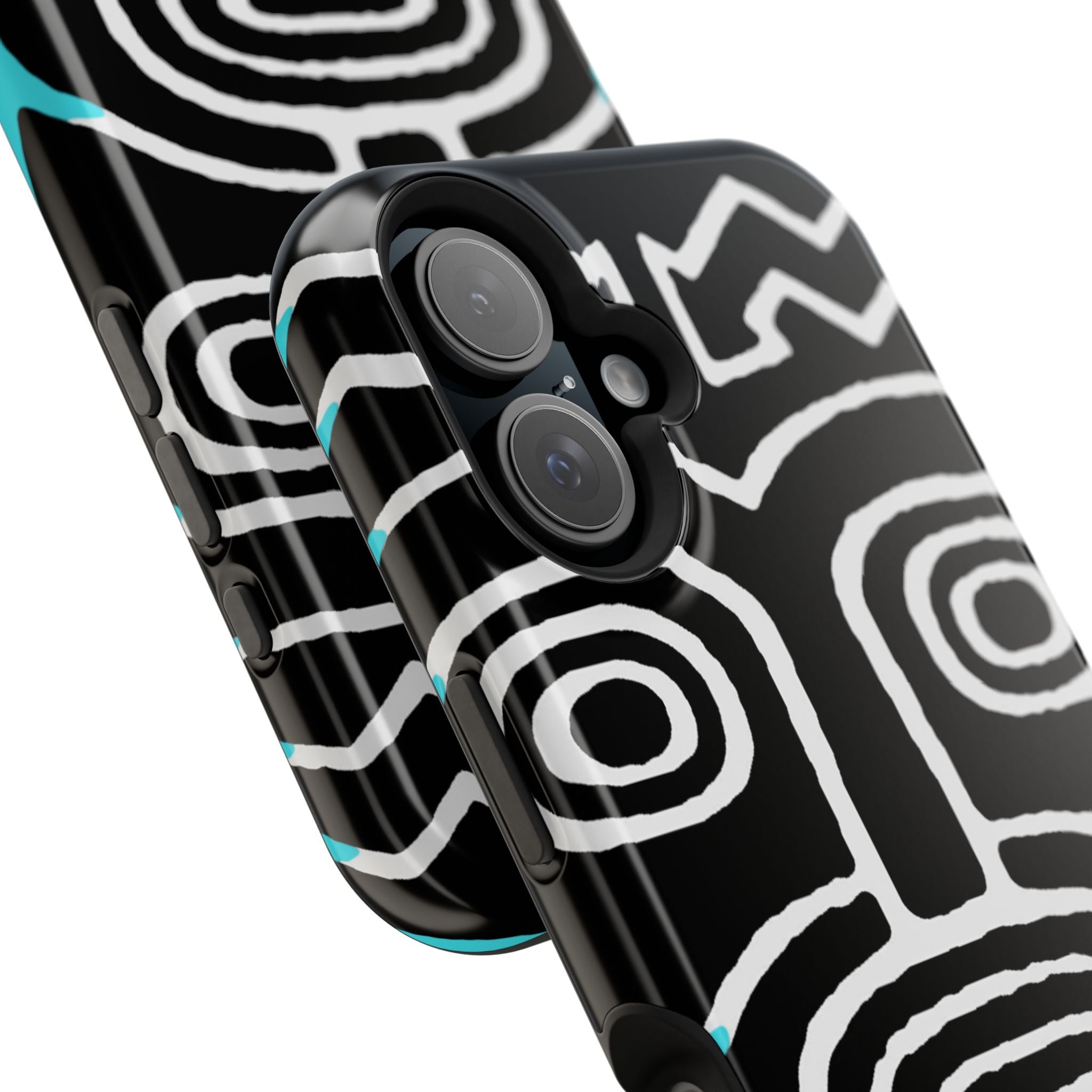 Phone case Impact-Resistant  — Abstract Tribal Mask Design (Black & Teal)