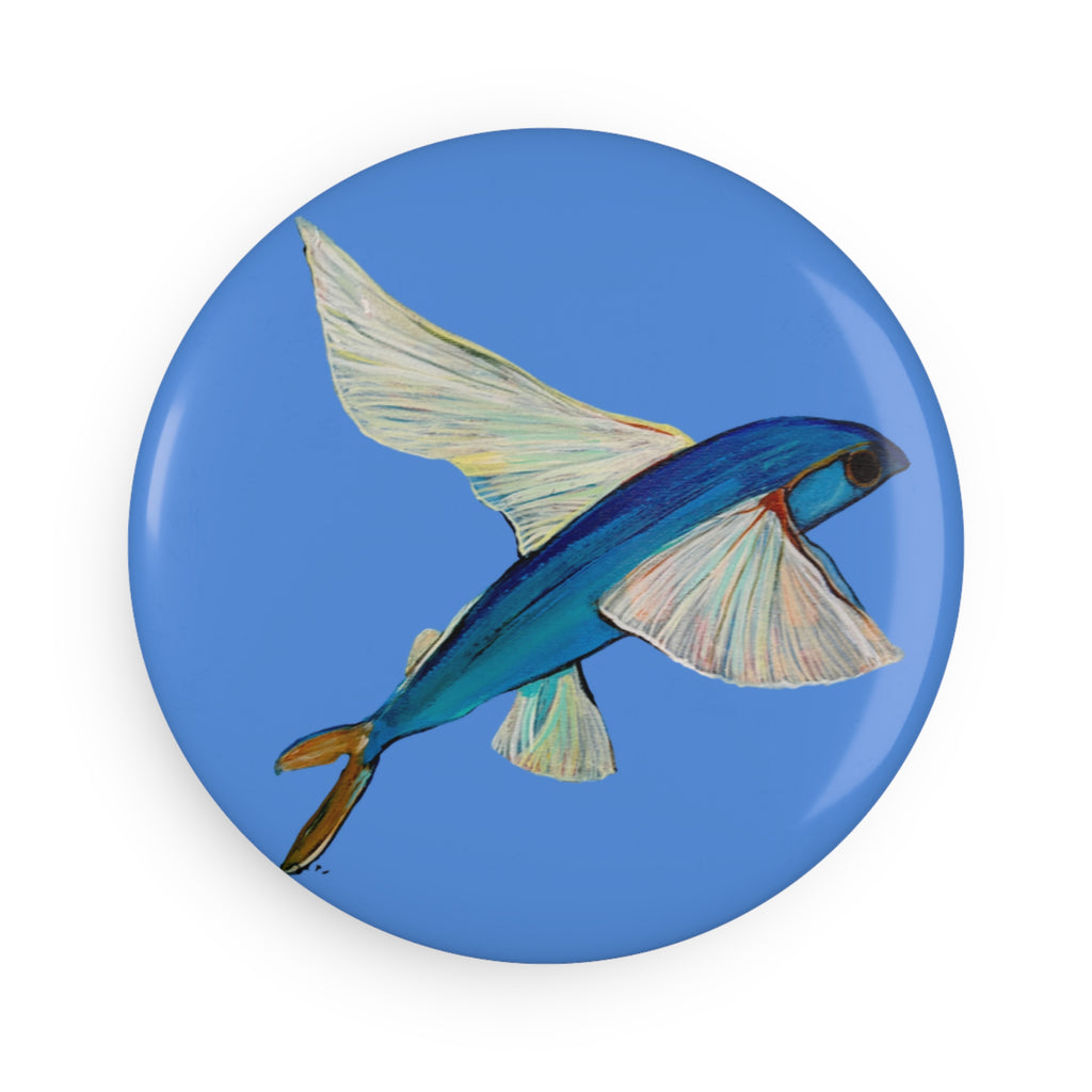 Flying Fish Magnet — Round Ocean Art Button Magnet